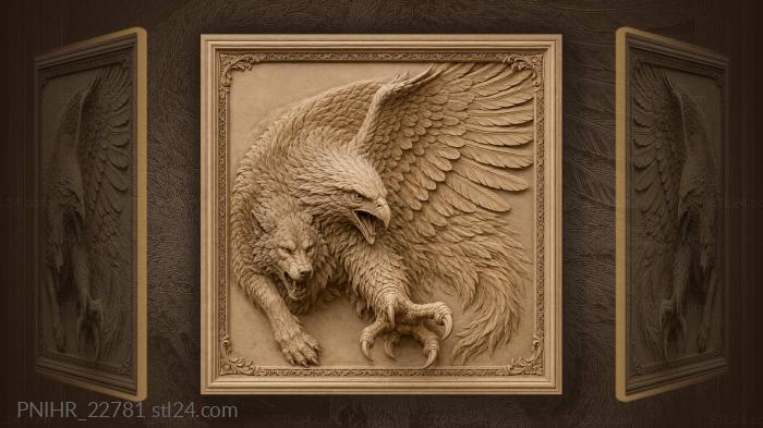 Eagle feathers merging into wolf fur 3d STL model