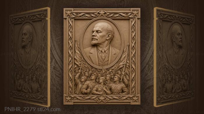 Lenin portrait with festive crowd 3d STL model