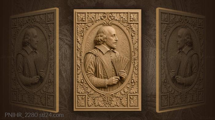 Shakespeare with elegant fan portrait 3d STL model