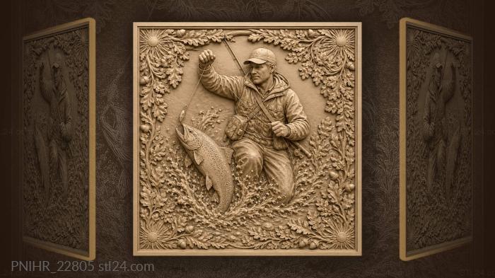 Lure in hand amid splashes and scales 3d STL model