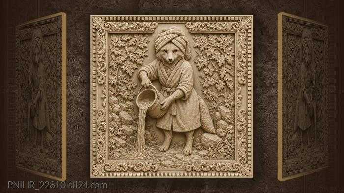 Fox with towel watering plants 3d STL model