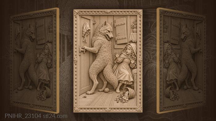 Wolf lifting the latch at grandmother door 3d STL model
