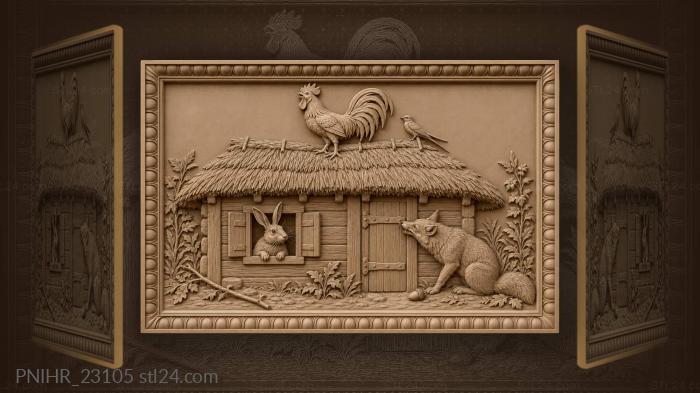Rooster hare fox country life 3d STL model