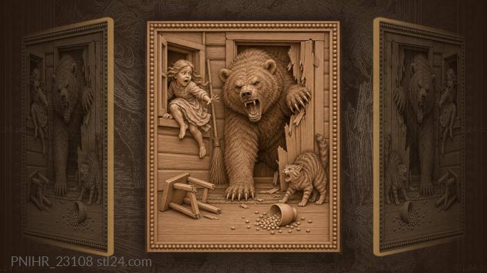 Bear breaks into village house 3d STL model