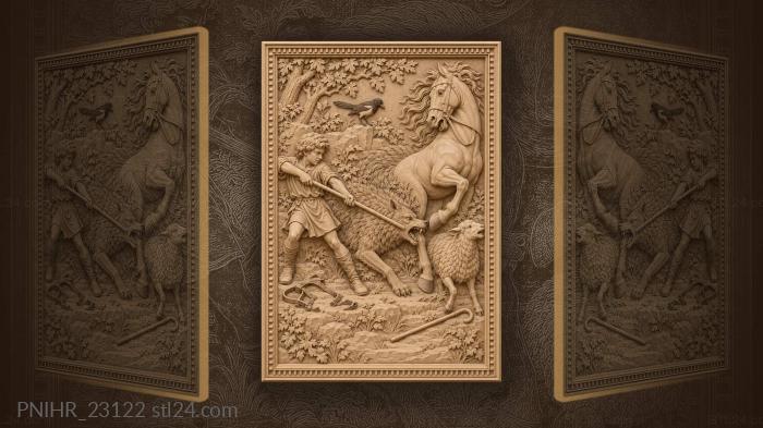 Wolf attack on horse and shepherd 3d STL model