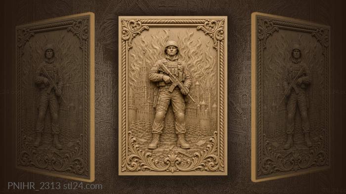 Heroic soldier victorious city flames 3d STL model