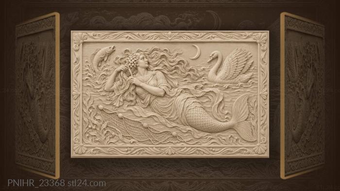 Rusalka combing hair beneath the moon 3d STL model
