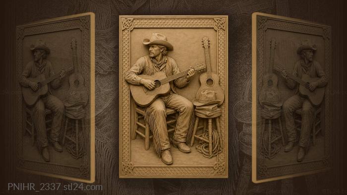 Cowboy serenades with guitar music 3d STL model