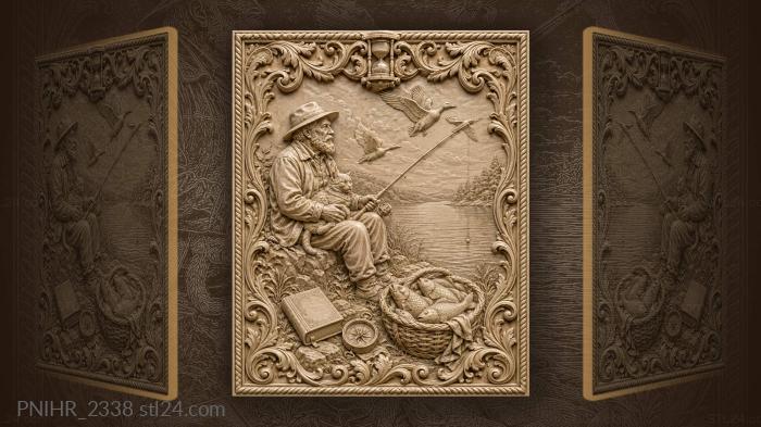 Old fisherman with cat and ducks 3d STL model