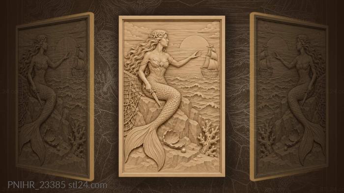 Mermaid greets a sailing ship 3d STL model