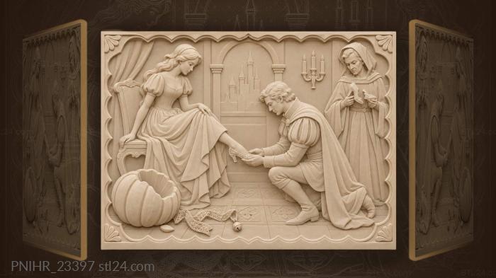 Prince places the slipper on cinderella 3d STL model