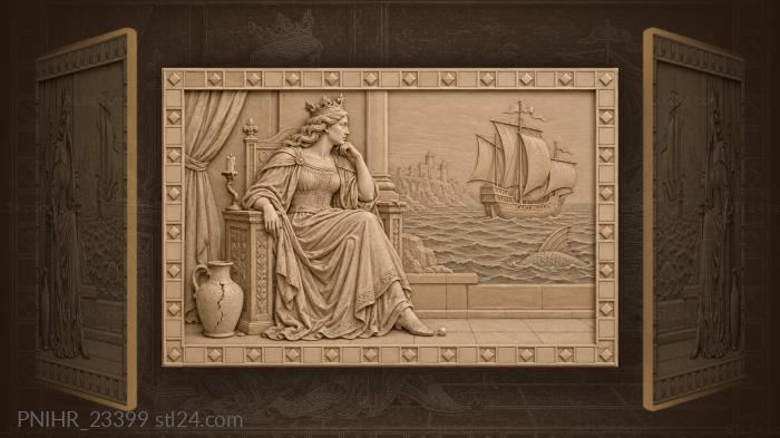 Queen awaits a ship by the castle 3d STL model
