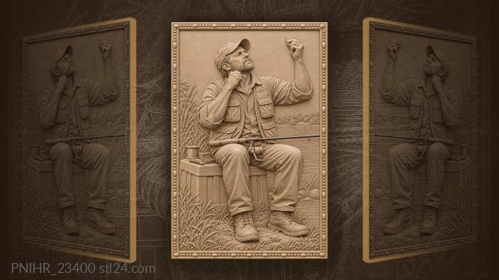 Focused fisherman with fishing rod 3d STL model