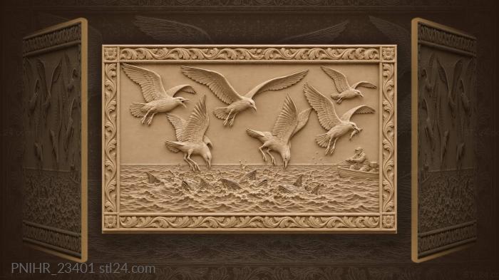 Seagulls over coastal fishing grounds 3d STL model