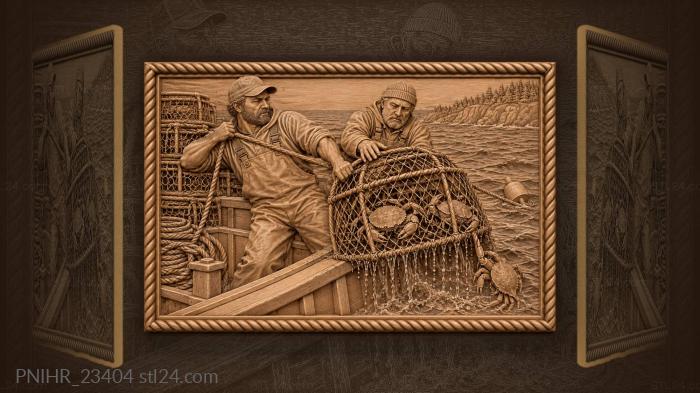 Fisherman pulling crab trap 3d STL model
