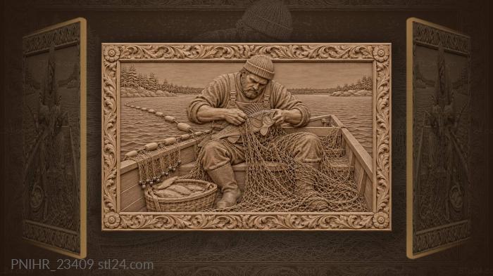 Fisherman releasing a zander from net 3d STL model