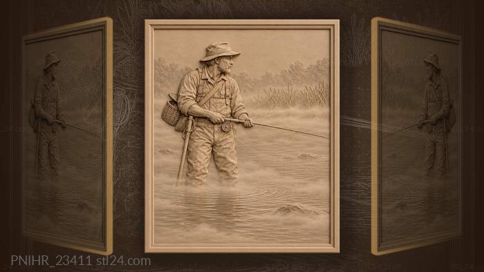 Fisherman in morning coastal mist 3d STL model