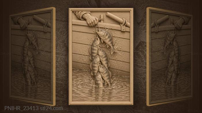 String of perch splashing by the hull 3d STL model