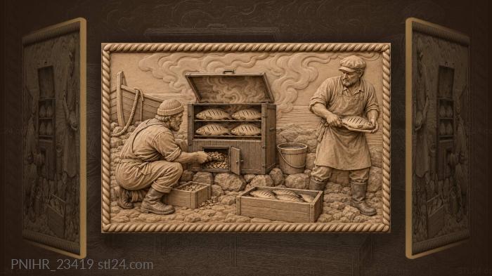 Fishermen smoke the fresh catch 3d STL model