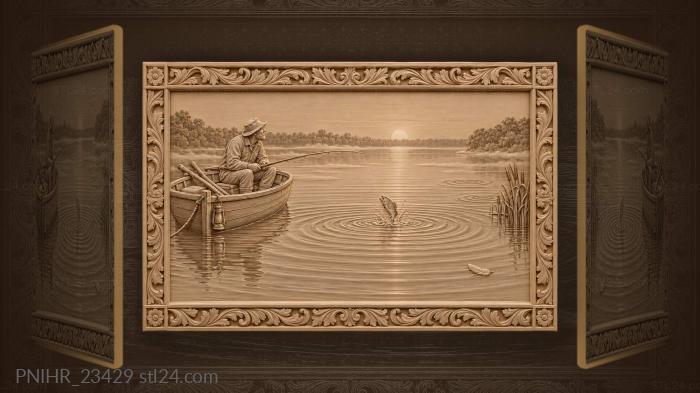 Catching fish on a sunset lake 3d STL model