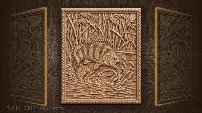 Perch attacking small fish reeds 3d STL model