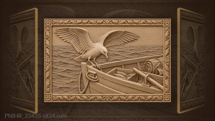 Seagull landing on anchored fishing boat 3d STL model