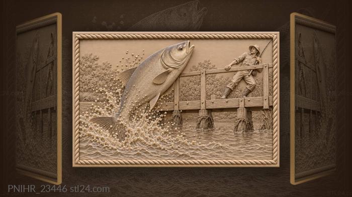 Silver carp bursting beside a plank footbridge 3d STL model