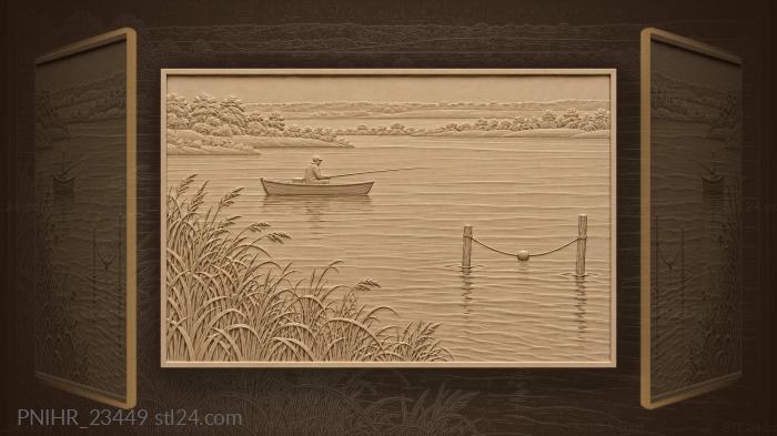 River mist with anchored boat 3d STL model