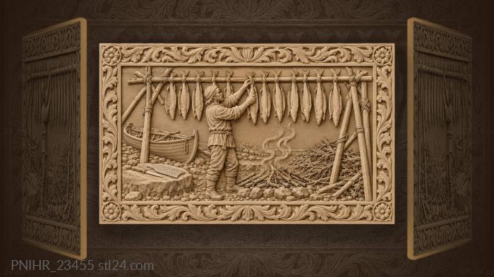 Split fish drying over a smudge fire 3d STL model