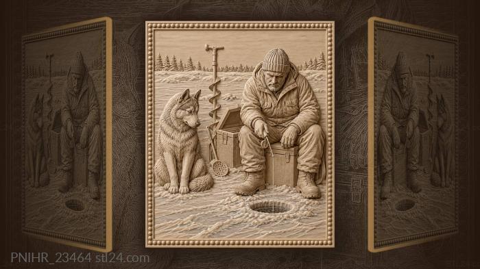 Dog waiting at the ice hole 3d STL model