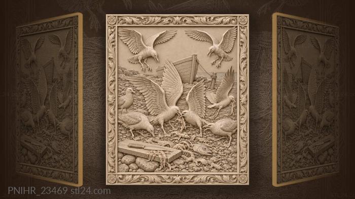 Seagulls over coastal fish scraps 3d STL model
