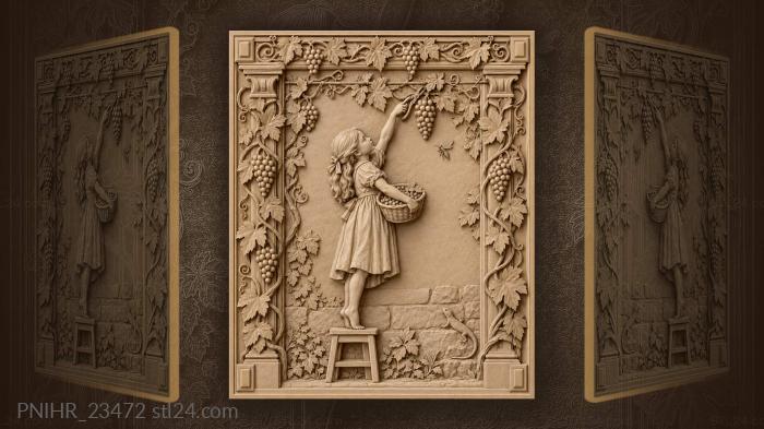 Girl on a stool cutting a heavy bunch 3d STL model