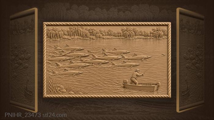 Sabrefish shoal with angling boat 3d STL model