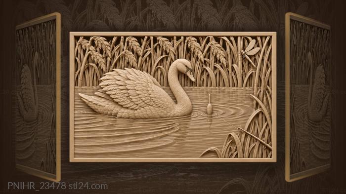 Swan passing fishing float reeds 3d STL model