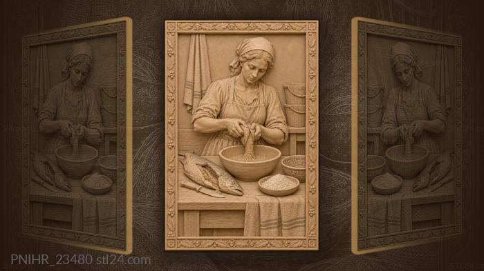 Woman harvesting salmon roe bounty 3d STL model