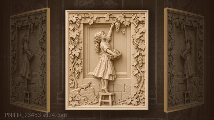 Girl cutting a heavy grape bunch 3d STL model