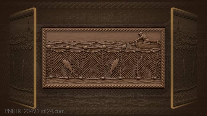 Fishing net with sea and boat 3d STL model