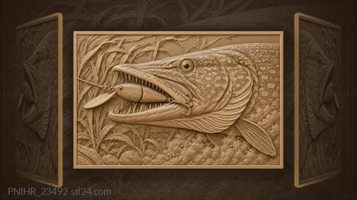 Pike with lure in mouth 3d STL model