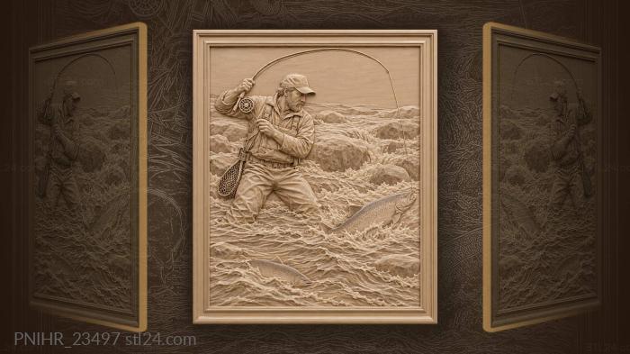 Salmon turning sideways in the fast river 3d STL model
