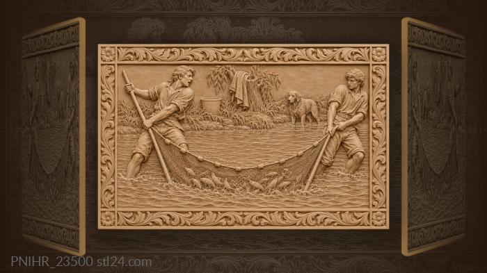 Two lads dragging a seine upstream 3d STL model