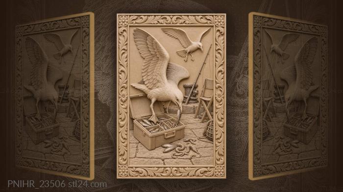 Seagull stealing fish from baitbox 3d STL model
