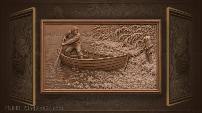 Winter boat on frozen shore 3d STL model