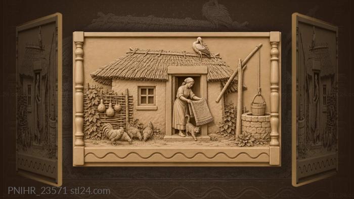 Rural homestead with woman and cat 3d STL model