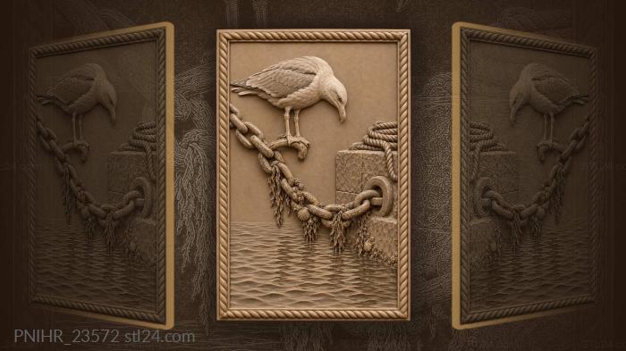 Seagull on mooring chain watching 3d STL model