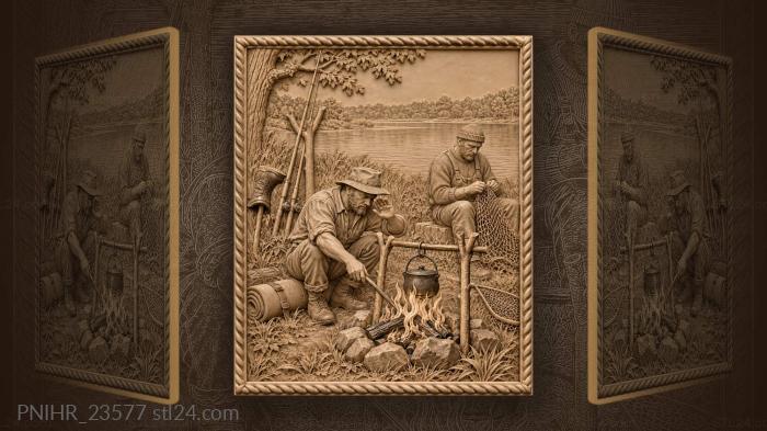 Fishermen’s camp by a warm fire 3d STL model