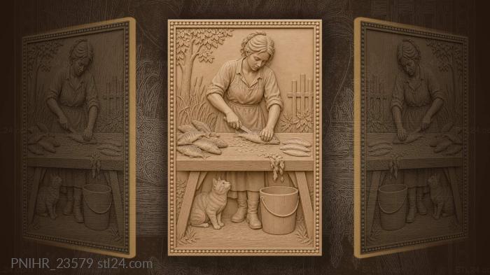 Woman cleaning perch by table 3d STL model