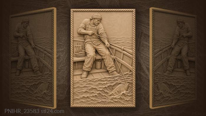 Fisherman reeling in a catch 3d STL model