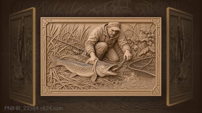 Pike in the trampled bankside grass 3d STL model