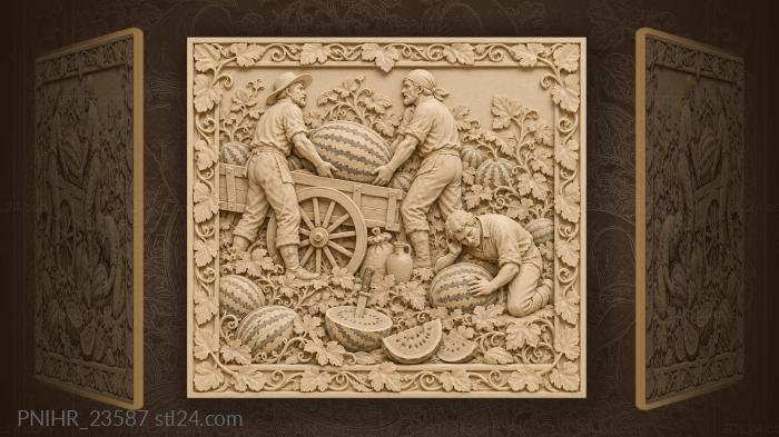 Watermelon harvest joyful rural scene 3d STL model