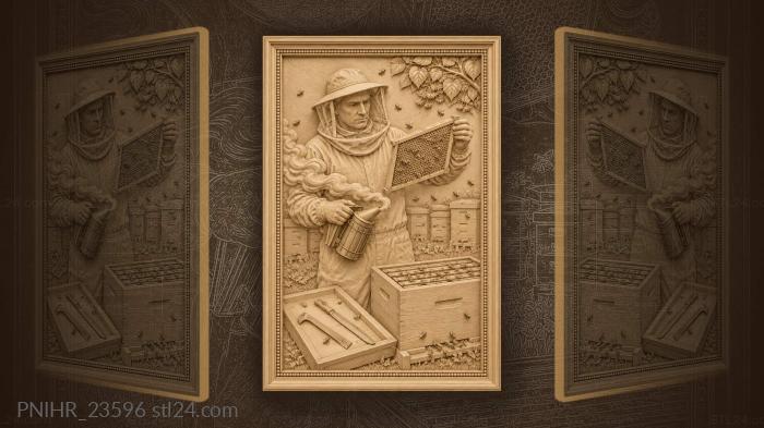 Beekeeper reading the comb through smoke 3d STL model